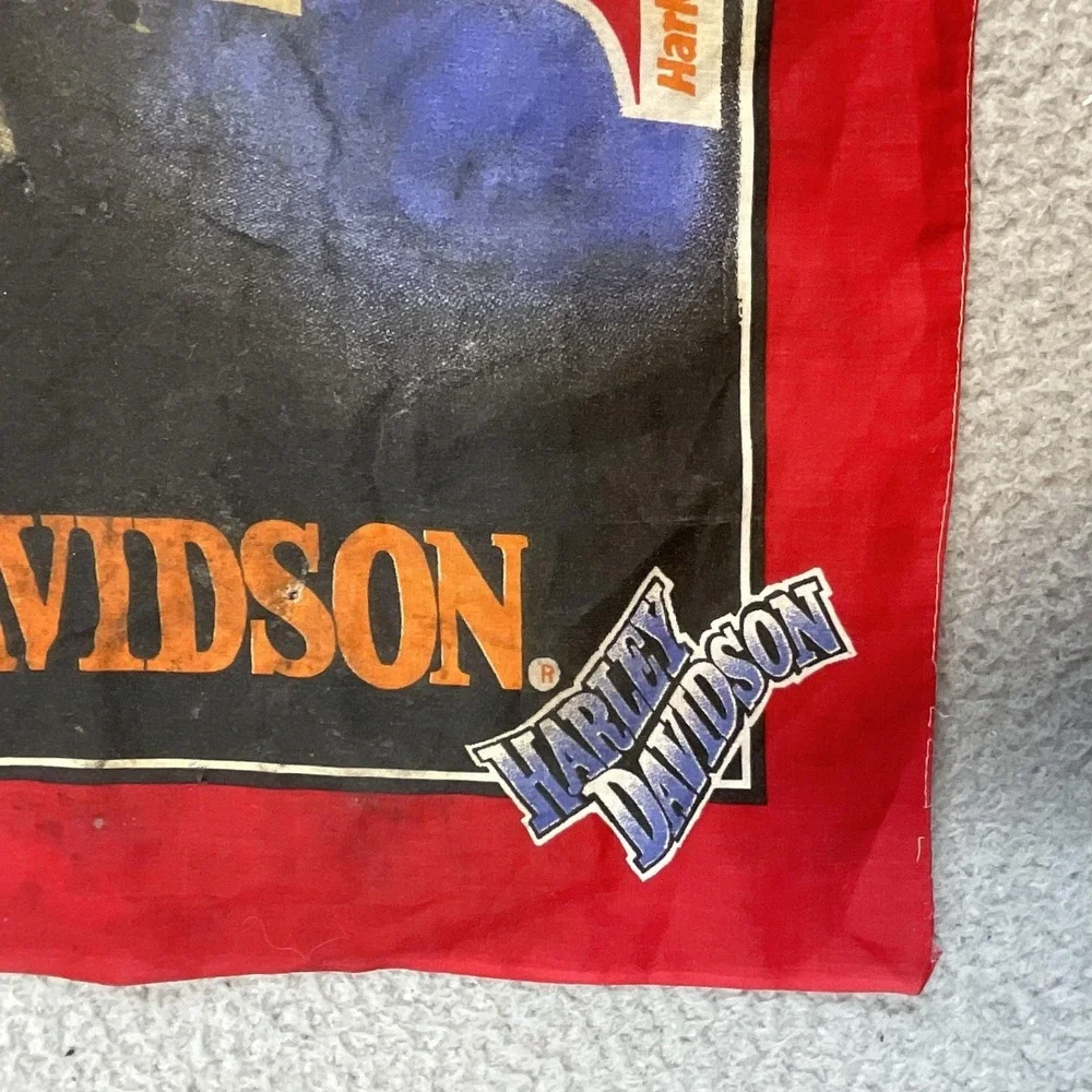 Harley Davidson Bandana Men OS Black Red Fair Vintage Eagle #1 Logo USA Made